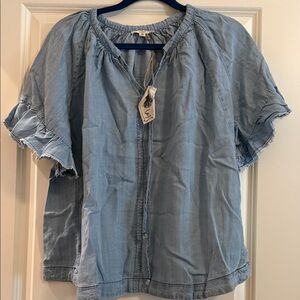 Easel Denim Blue Ruffle Sleeve Blouse